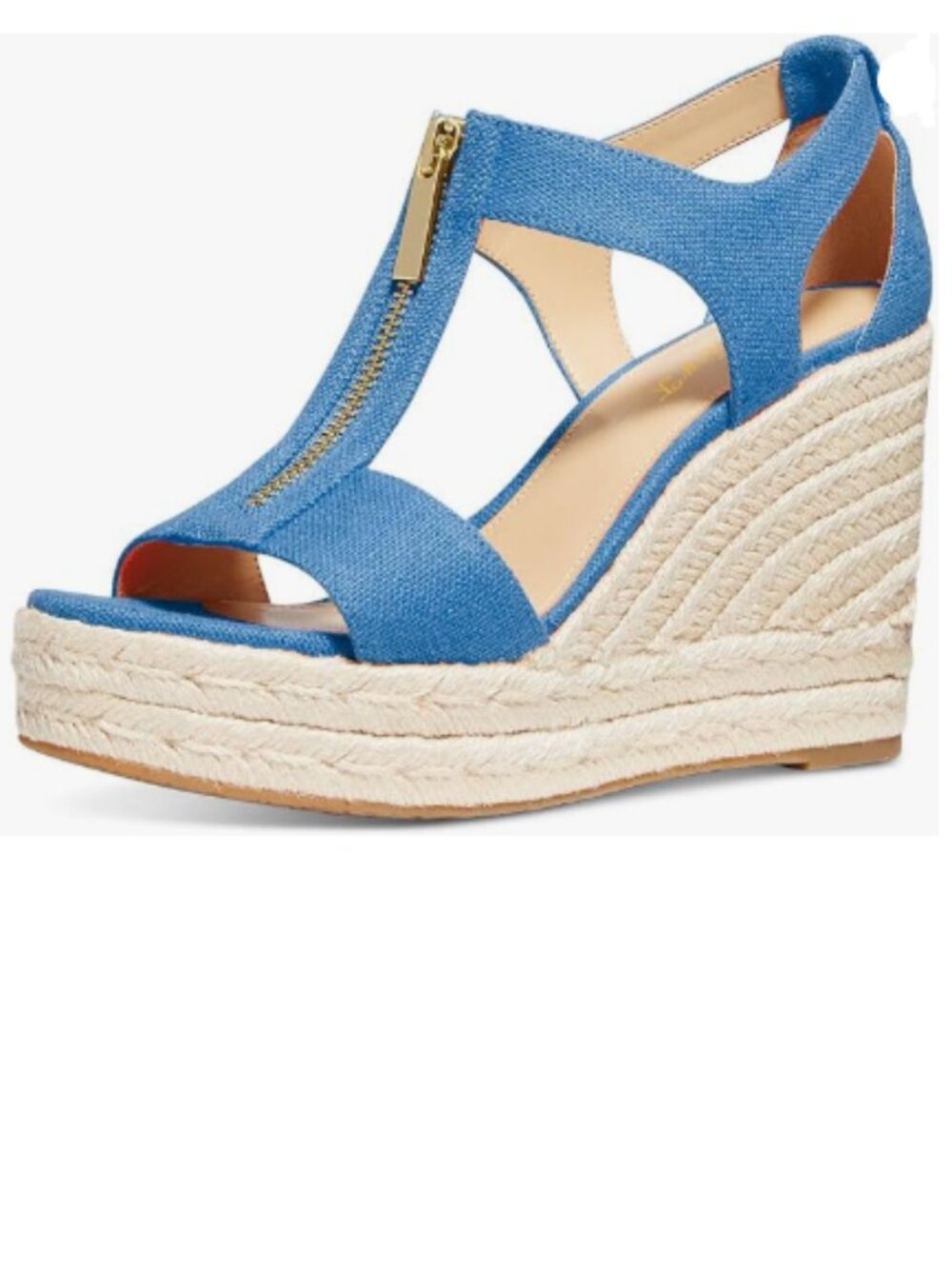 FOWT Blue Espadrille Wedge Platform Open Toe High Heel Hollow Cut Zipper Sandals